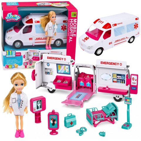 LEAN Toys Rozkładany Ambulans Dla Lalek Szpital Mini Laleczka Akcesoria 11 el.