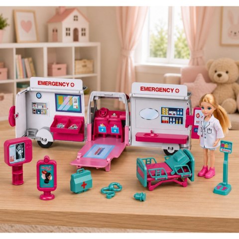 LEAN Toys Rozkładany Ambulans Dla Lalek Szpital Mini Laleczka Akcesoria 11 el.