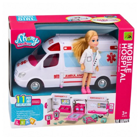 LEAN Toys Rozkładany Ambulans Dla Lalek Szpital Mini Laleczka Akcesoria 11 el.