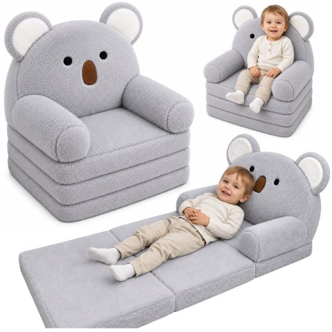 LEAN Toys Rozkładany Fotel Sofa Leżanka Koala 2W1 Dla Dzieci Miękki Pluszowy Szary