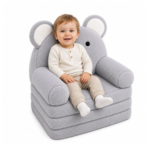 LEAN Toys Rozkładany Fotel Sofa Leżanka Koala 2W1 Dla Dzieci Miękki Pluszowy Szary