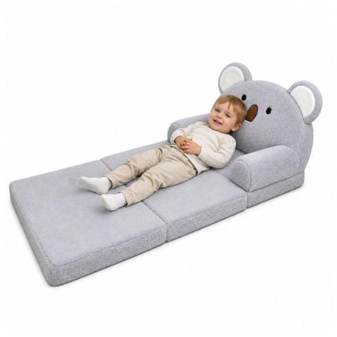 LEAN Toys Rozkładany Fotel Sofa Leżanka Koala 2W1 Dla Dzieci Miękki Pluszowy Szary