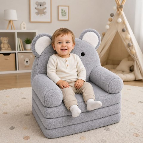 LEAN Toys Rozkładany Fotel Sofa Leżanka Koala 2W1 Dla Dzieci Miękki Pluszowy Szary