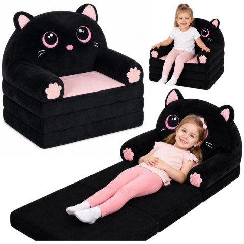 LEAN Toys Rozkładany Fotel Sofa Leżanka Kotek 2W1 Dla Dzieci Miękki Pluszowy Czarny