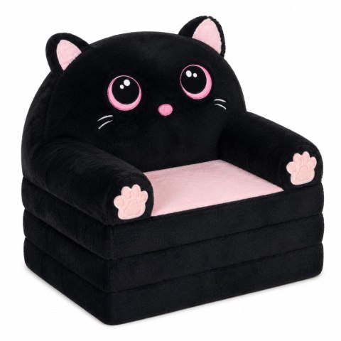 LEAN Toys Rozkładany Fotel Sofa Leżanka Kotek 2W1 Dla Dzieci Miękki Pluszowy Czarny