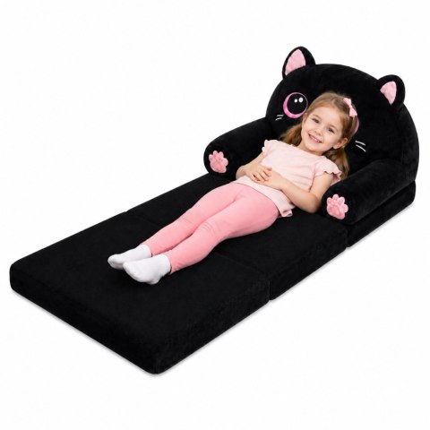 LEAN Toys Rozkładany Fotel Sofa Leżanka Kotek 2W1 Dla Dzieci Miękki Pluszowy Czarny