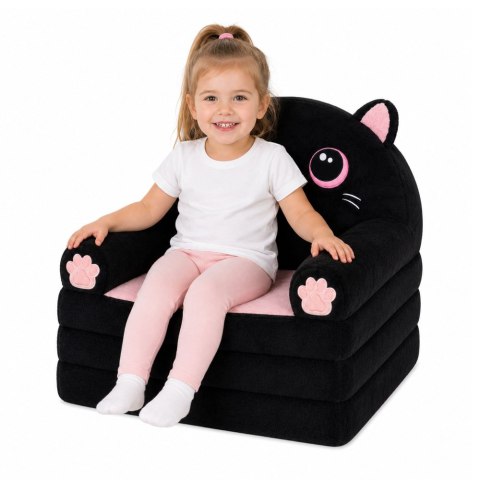 LEAN Toys Rozkładany Fotel Sofa Leżanka Kotek 2W1 Dla Dzieci Miękki Pluszowy Czarny