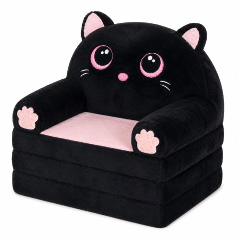 LEAN Toys Rozkładany Fotel Sofa Leżanka Kotek 2W1 Dla Dzieci Miękki Pluszowy Czarny