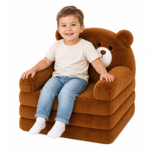 LEAN Toys Rozkładany Fotel Sofa Leżanka Miś 2W1 Dla Dzieci Miękki Pluszowy Brązowy