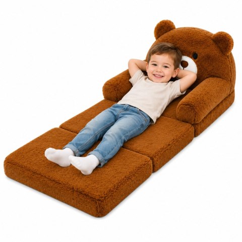 LEAN Toys Rozkładany Fotel Sofa Leżanka Miś 2W1 Dla Dzieci Miękki Pluszowy Brązowy