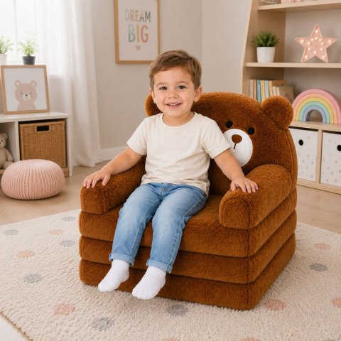 LEAN Toys Rozkładany Fotel Sofa Leżanka Miś 2W1 Dla Dzieci Miękki Pluszowy Brązowy