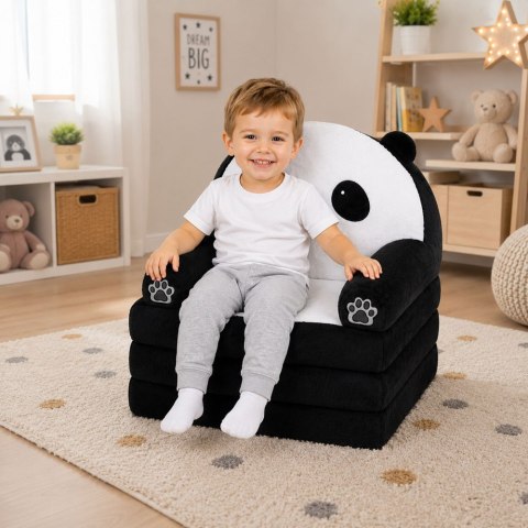 LEAN Toys Rozkładany Fotel Sofa Leżanka Panda 2W1 Dla Dzieci Miękki Biało-Czarny