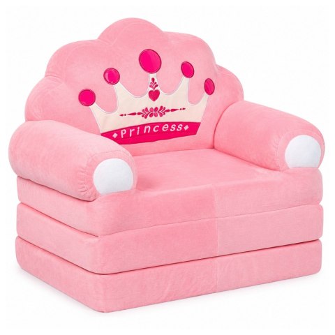 LEAN Toys Rozkładany Fotel Sofa Leżanka z Koroną 2W1 Dla Dzieci Miękki Różowy