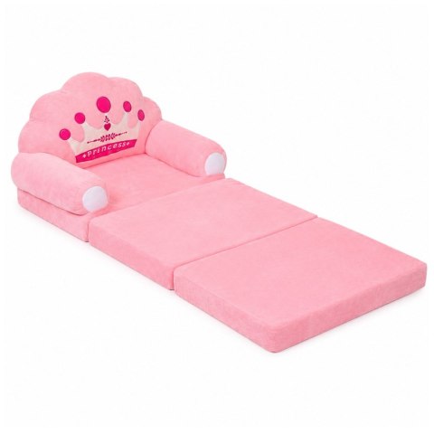 LEAN Toys Rozkładany Fotel Sofa Leżanka z Koroną 2W1 Dla Dzieci Miękki Różowy