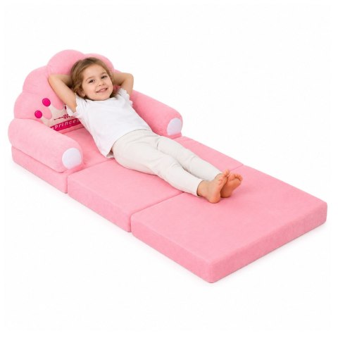 LEAN Toys Rozkładany Fotel Sofa Leżanka z Koroną 2W1 Dla Dzieci Miękki Różowy