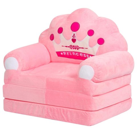 LEAN Toys Rozkładany Fotel Sofa Leżanka z Koroną 2W1 Dla Dzieci Miękki Różowy