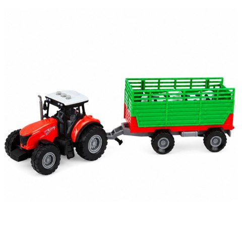 LEAN Toys Traktor z Przyczepą Do Transportu Zwierząt Figurki Krów Światła Dźwięki 4 el.
