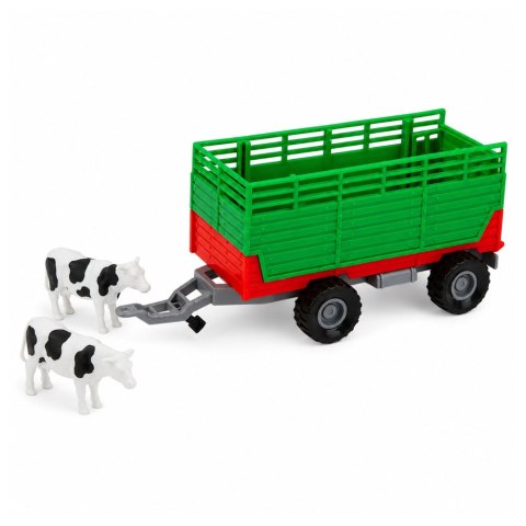 LEAN Toys Traktor z Przyczepą Do Transportu Zwierząt Figurki Krów Światła Dźwięki 4 el.