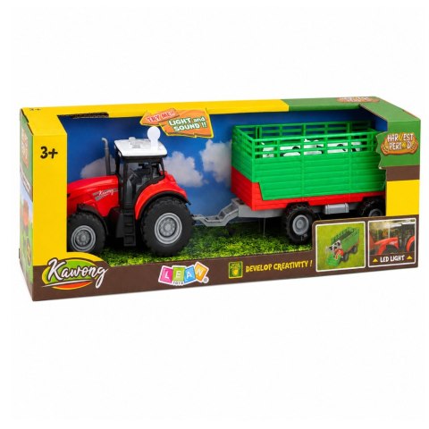 LEAN Toys Traktor z Przyczepą Do Transportu Zwierząt Figurki Krów Światła Dźwięki 4 el.
