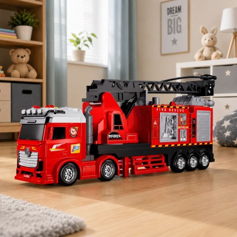 LEAN Toys Wóz Strażacki z Wysięgnikiem Wysuwany Do 69cm Światła Dźwięki Armatka Wodna