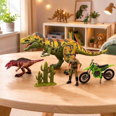 LEAN Toys Zestaw Dinozaur T-Rex Ruchomy Myśliwy Motor Figurki Akcesoria Dźwięki