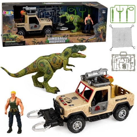 LEAN Toys Zestaw Łowcy Dinozaurów Figurka Dinozaur T-Rex Myśliwy Samochód Dźwięki