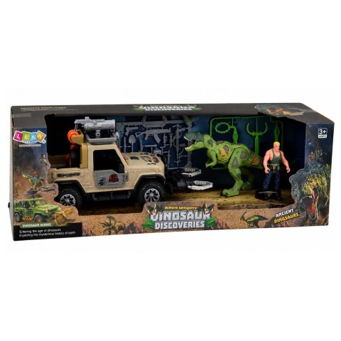 LEAN Toys Zestaw Łowcy Dinozaurów Figurka Dinozaur T-Rex Myśliwy Samochód Dźwięki
