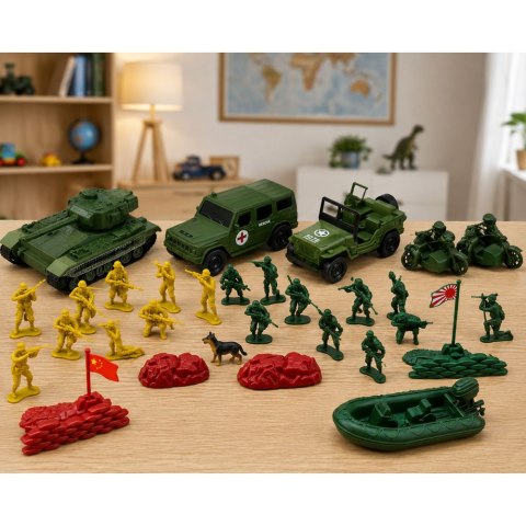 LEAN Toys Zestaw Militarny Żołnierzyki Pojazdy Baza Wojskowa Wieża Figurki 46 el.
