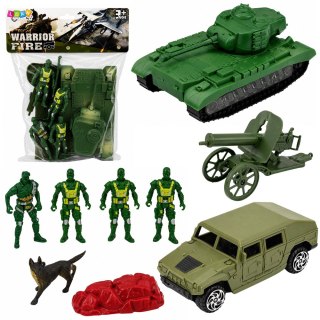 LEAN Toys Zestaw Wojskowy Militarny Żołnierzyki Czołg Pojazd Armata 13 el.