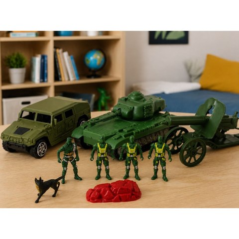 LEAN Toys Zestaw Wojskowy Militarny Żołnierzyki Czołg Pojazd Armata 13 el.