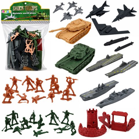 LEAN Toys Zestaw Wojskowy Militarny Żołnierzyki Pojazdy Statki Myśliwce Baza 54 el.