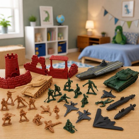 LEAN Toys Zestaw Wojskowy Militarny Żołnierzyki Pojazdy Statki Myśliwce Baza 54 el.