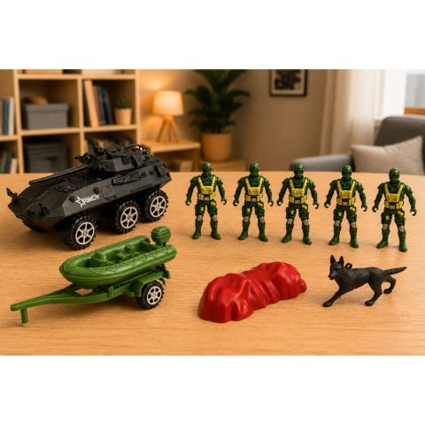 LEAN Toys Zestaw Wojskowy Militarny Żołnierzyki Transporter Opancerzony 14 el.