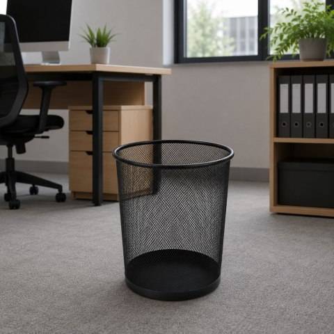 LEAN Kosz Na Śmieci Biurowy Metalowy Siatka Okrągły Czarny 10 L