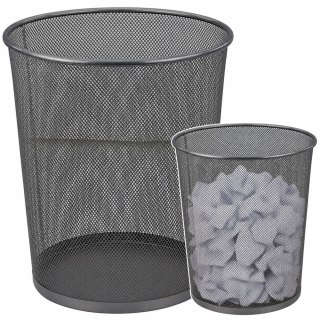 LEAN Kosz Na Śmieci Biurowy Metalowy Siatka Okrągły Srebrny 19 L