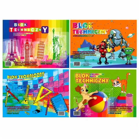 LEAN School Blok techniczny kolorowy A4 8 kartek 160g PROTOS