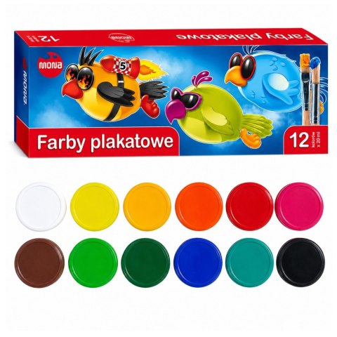 LEAN School Farby szkolne plakatowe 12 kolorów 20ml MONA