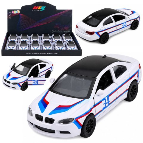 LEAN TOYS Autko Sportowe Samochód Metalowy Napęd Pull-Back Otwierane Drzwi Biały 1:32