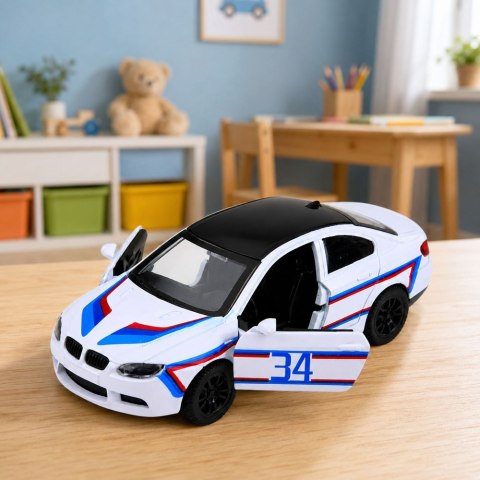 LEAN TOYS Autko Sportowe Samochód Metalowy Napęd Pull-Back Otwierane Drzwi Biały 1:32