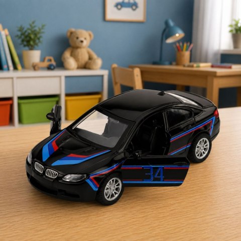 LEAN TOYS Autko Sportowe Samochód Metalowy Napęd Pull-Back Otwierane Drzwi Czarny 1:32