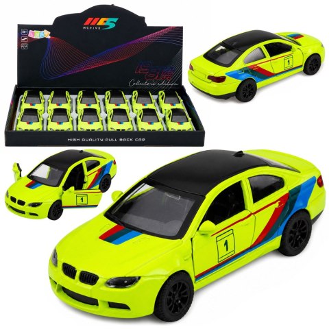 LEAN TOYS Autko Sportowe Samochód Metalowy Napęd Pull-Back Żółty Neonowy 1:32