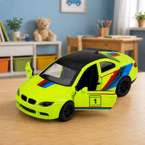 LEAN TOYS Autko Sportowe Samochód Metalowy Napęd Pull-Back Żółty Neonowy 1:32