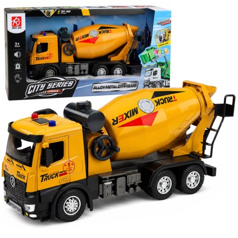LEAN Toys Ciężarówka Budowlana Betoniarka Metalowa Kabina Światła Dźwięki Napęd 1:12