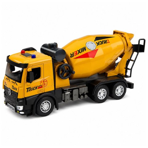 LEAN Toys Ciężarówka Budowlana Betoniarka Metalowa Kabina Światła Dźwięki Napęd 1:12