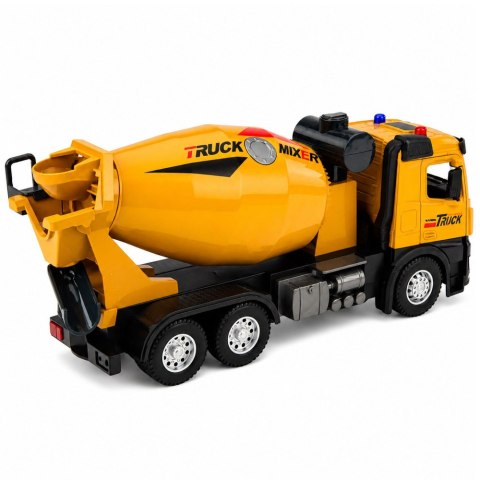 LEAN Toys Ciężarówka Budowlana Betoniarka Metalowa Kabina Światła Dźwięki Napęd 1:12