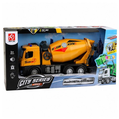 LEAN Toys Ciężarówka Budowlana Betoniarka Metalowa Kabina Światła Dźwięki Napęd 1:12