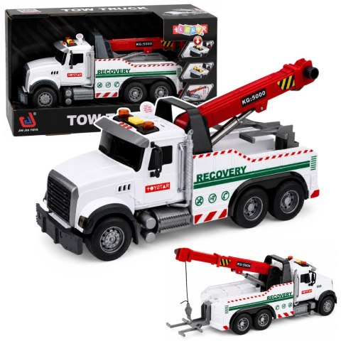 LEAN Toys Ciężarówka Budowlana Z Regulowanym Dźwigiem Światła Dźwięki Biała 1:14