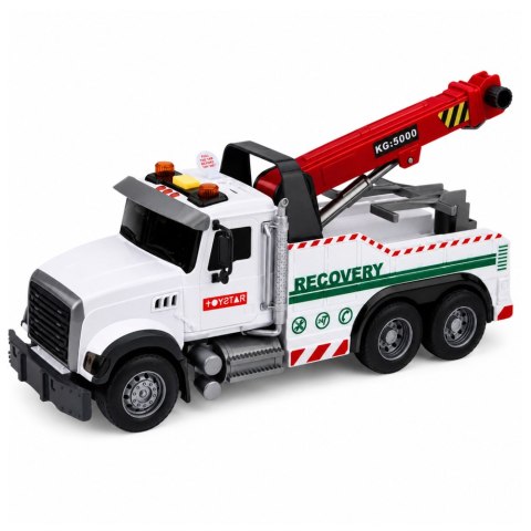 LEAN Toys Ciężarówka Budowlana Z Regulowanym Dźwigiem Światła Dźwięki Biała 1:14