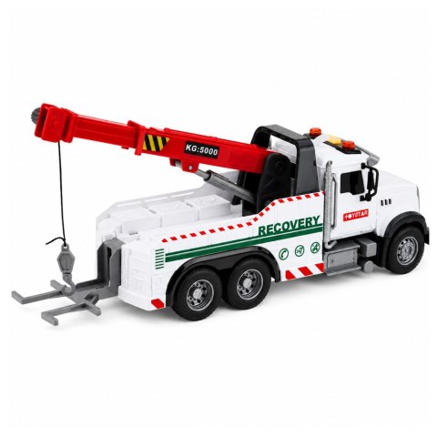 LEAN Toys Ciężarówka Budowlana Z Regulowanym Dźwigiem Światła Dźwięki Biała 1:14