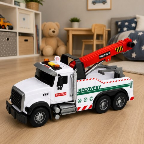LEAN Toys Ciężarówka Budowlana Z Regulowanym Dźwigiem Światła Dźwięki Biała 1:14